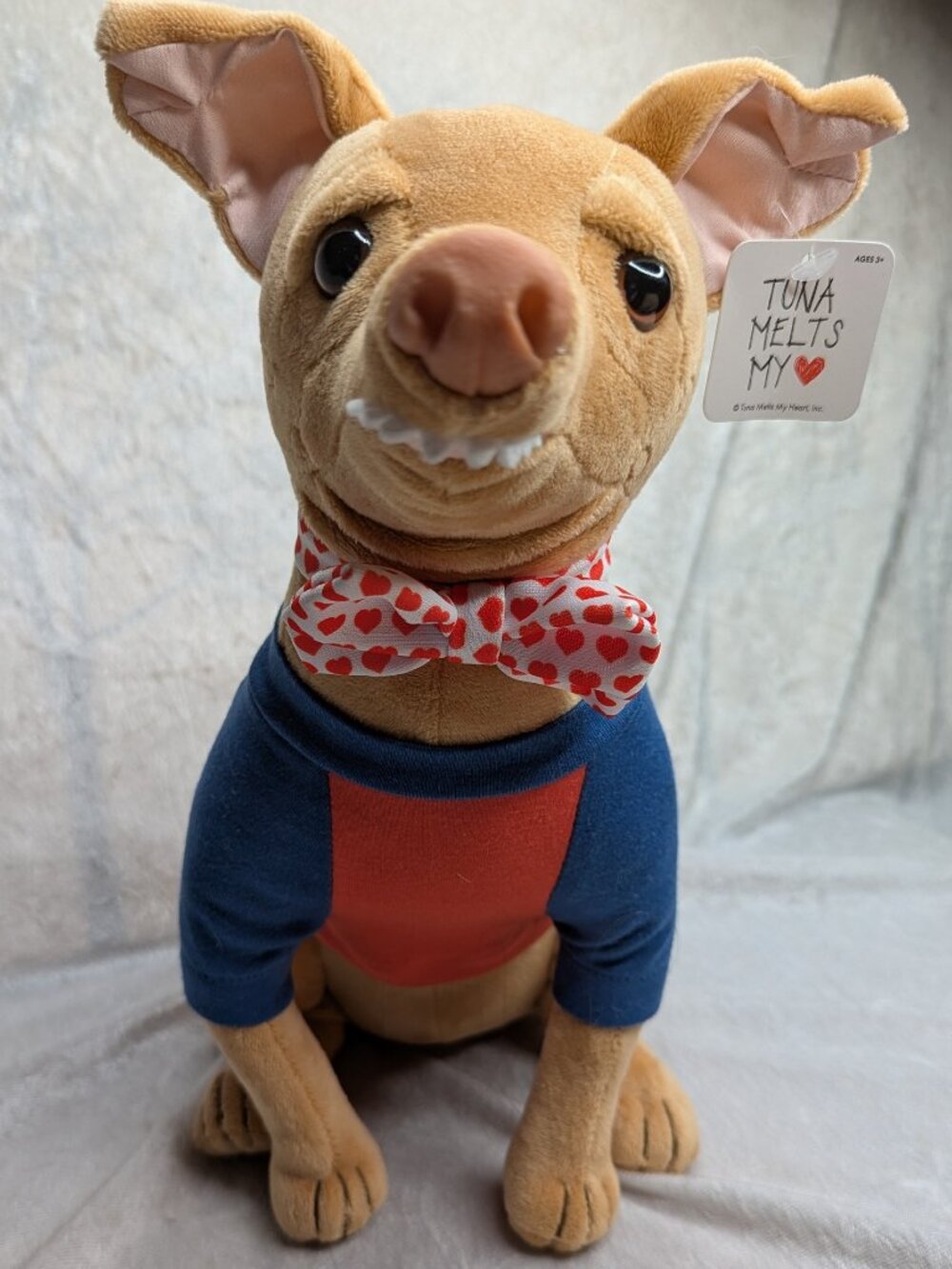 Tuna Melts My Heart Chiweenie Dog 12 inch Plush Underdog Overbite Bowtie Hearts